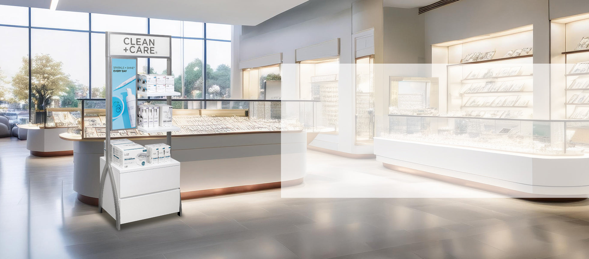 Visual retail fixture display in jewelry store