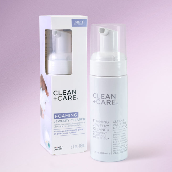 A bottle of Foaming Jewelry Cleaner with Packaging