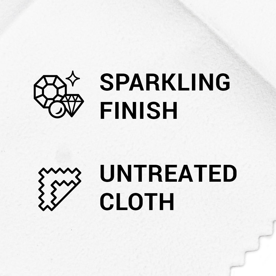 Callouts that the microfiber is untreated and is a sparkling finish